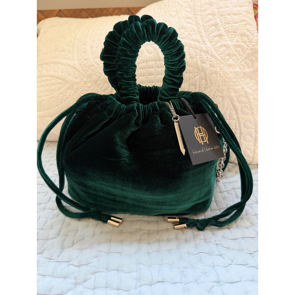 House of Harlow Green Velvet Crossbody Handbag Ruched Handle Shoulder Bag